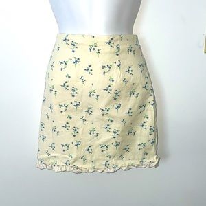 Urban Outfitters Yellow Floral Ruffle Mini Skirt